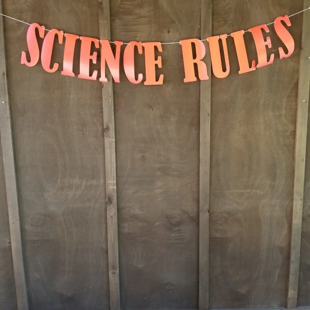 SCIENCE RULES- Paper Banner, Glitter, Coral Orange